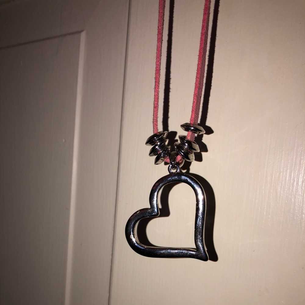 Pink suede sterling silver heart necklace